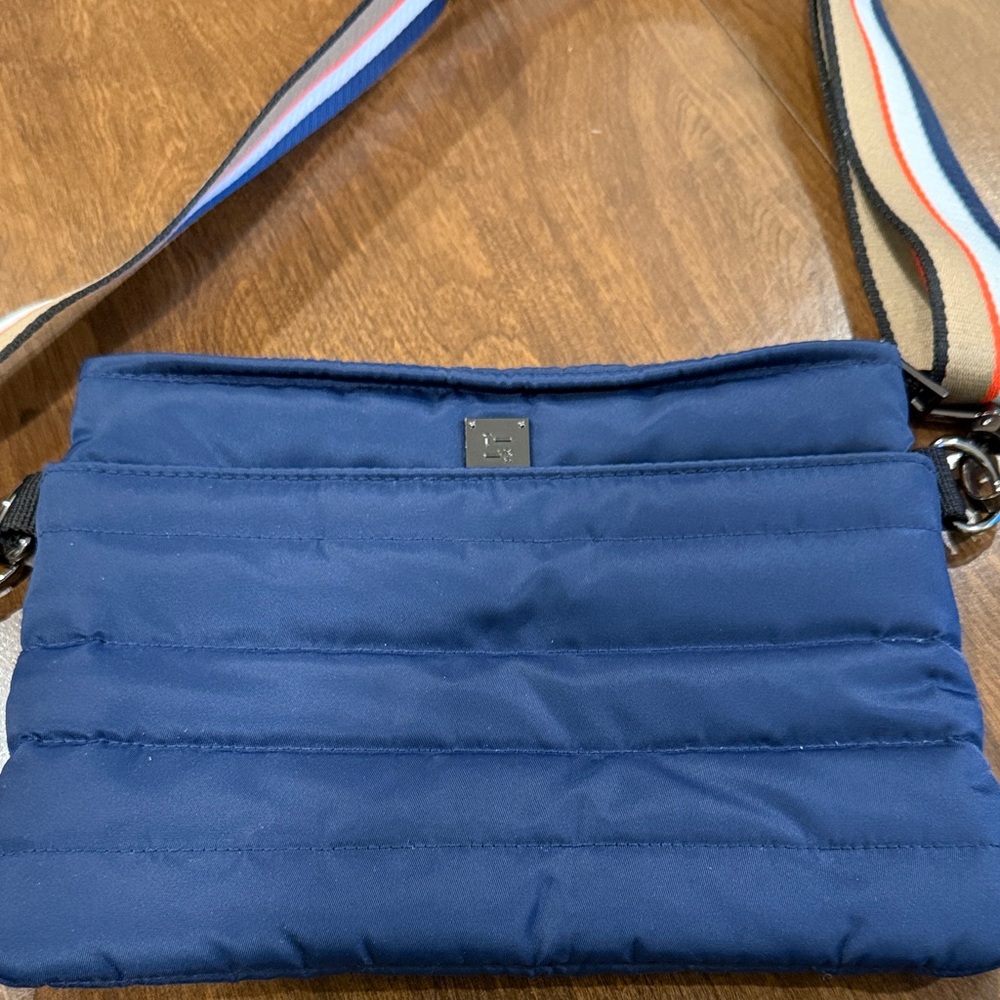 THINK ROYLN Navy Crossbody Bag with Striped Strap
